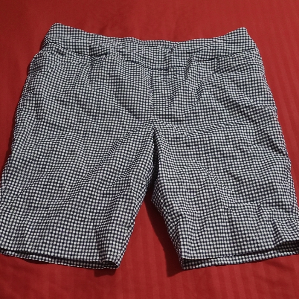 Black and White Bermuda Shorts with Gingham Pattern